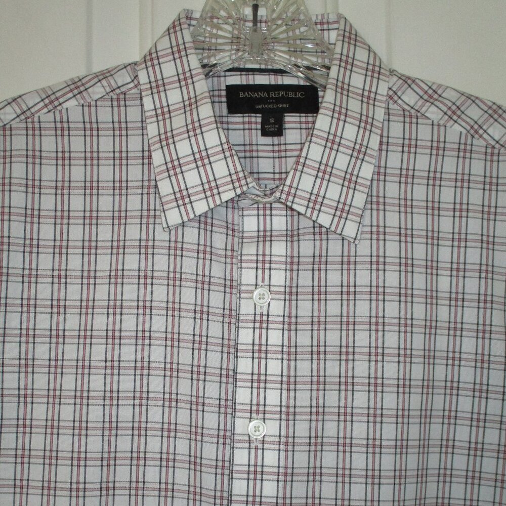 Banana Republic Untucked Mens L/S White Pink Cotton Dress Shirt NWOT- Size 15/32